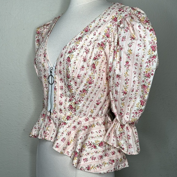 NWOT Revolve Petersyn Mimi Zip Peplum Top Beige Pink Sz Small  Cottage Victorian - Picture 5 of 16